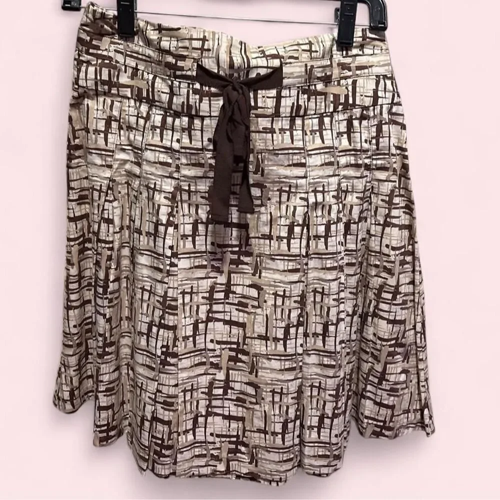 Vintage 100% Cotton Old Navy Women's Brown and Tan Skirt with Ribbon